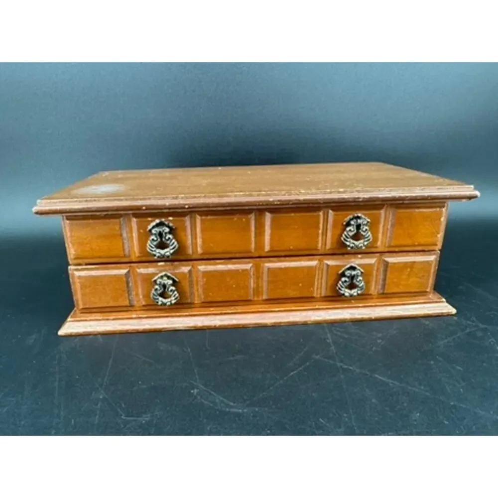 Vintage Price Imports Wood Jewelry Box Mirror Yellow Velvet Apothecary 1970s
